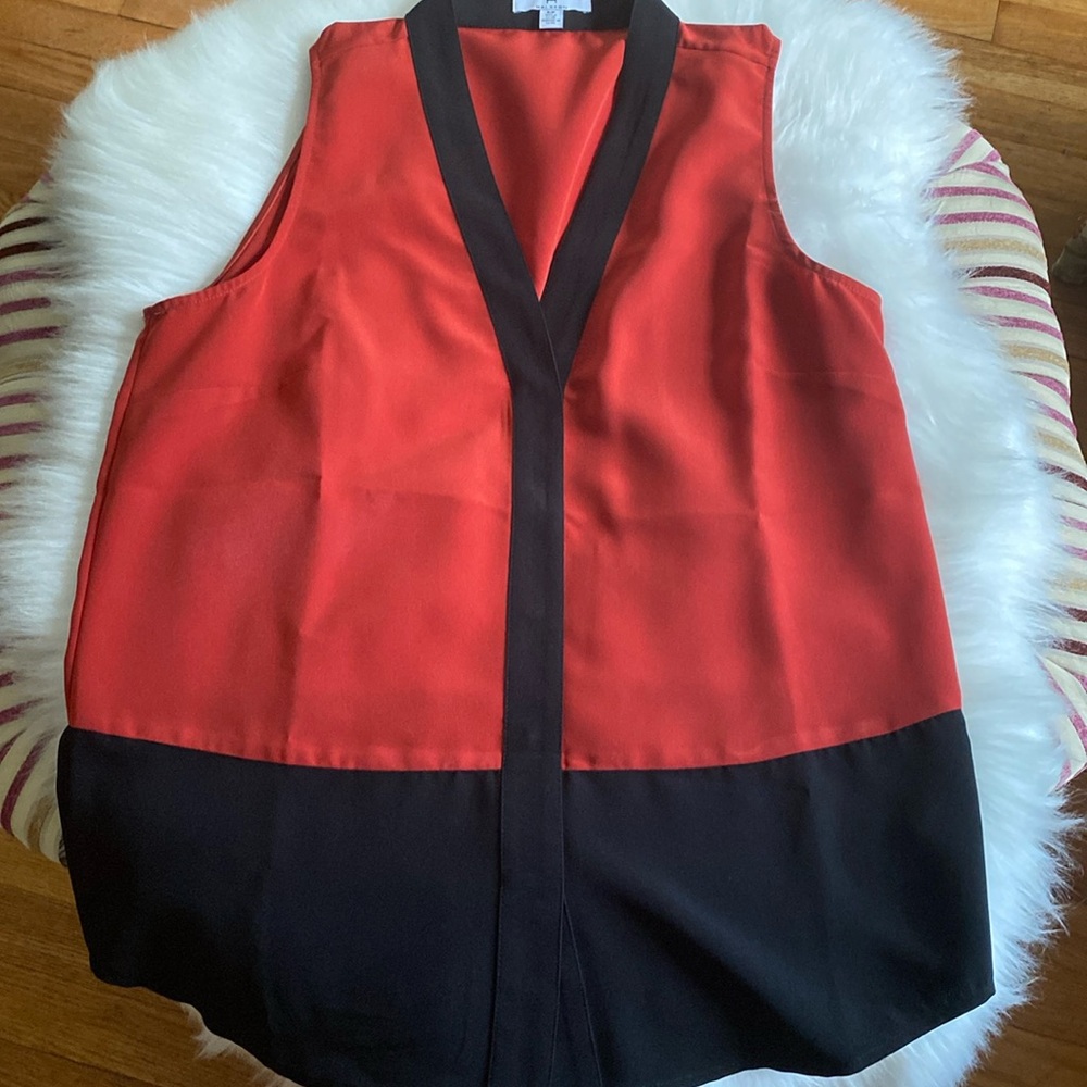 Halston fitted top sleeveless, colorblock orange/black S/P